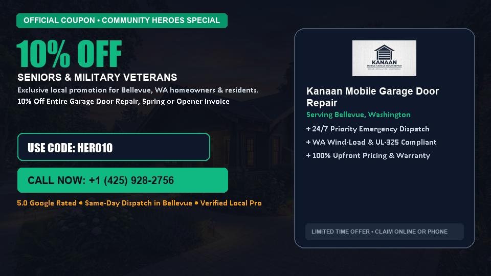 Kanaan Mobile Garage Door Repair 10% OFF Seniors & Military Veterans in Bellevue, WA
